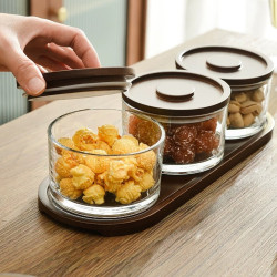 Wooden & Glass Serving 3 pieces with Wooden Stand